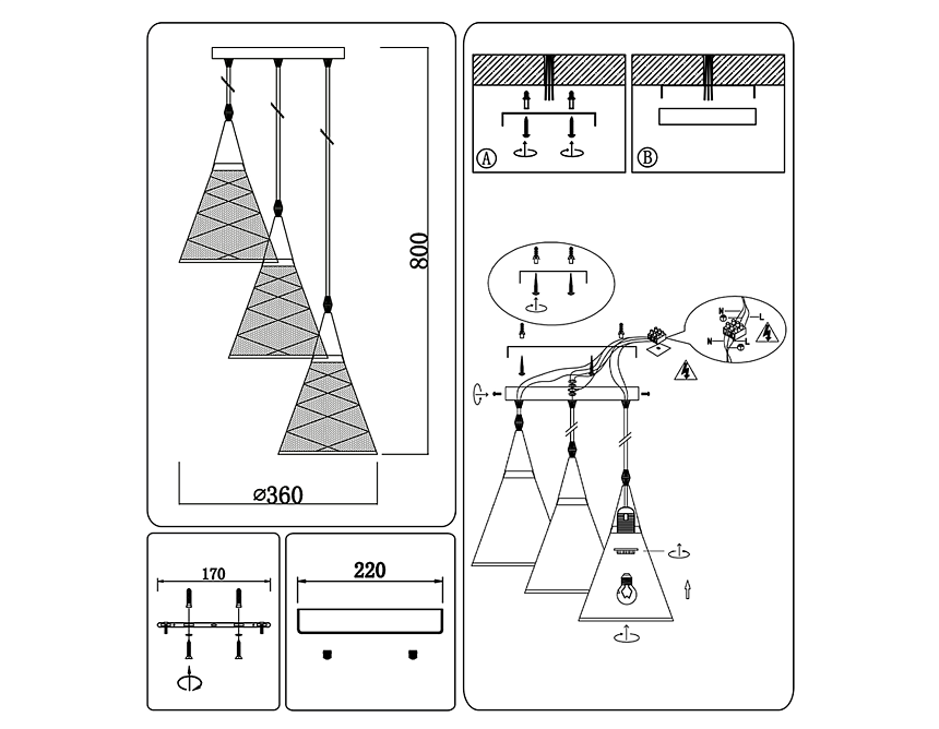 TR8435/3 BK/FGD черный/золото E27/3 max 40W D180*800